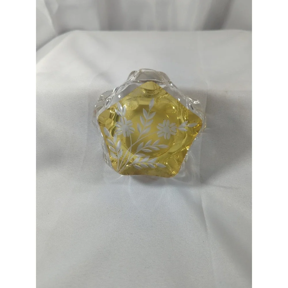Vintage Crystal Ash Tray Amber Base Clear Upper Etched Floral Design